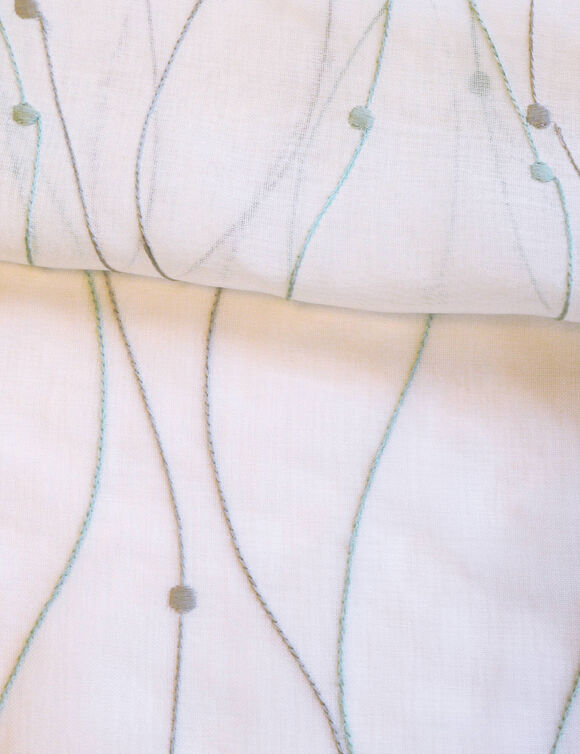 Vitrage voile brodé serpentins - la paire (aqua) Vitrage voile brodé serpentins - la paire (aqua)